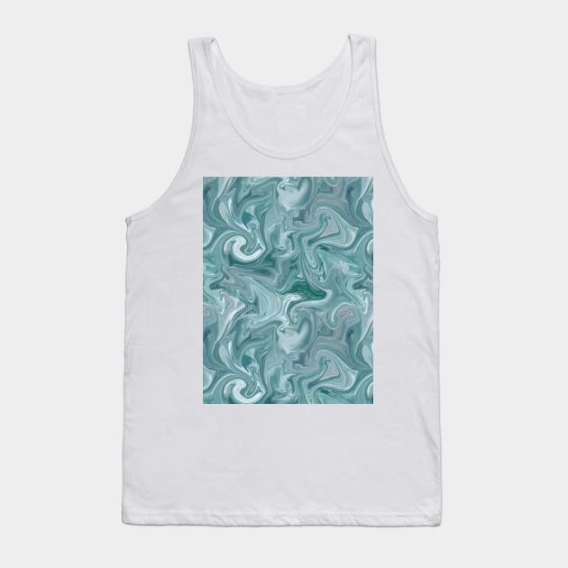 Teal Blue Silk Marble - Digital Liquid Paint Tank Top by GenAumonier